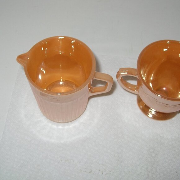 Vintage Fire King Peach Luster CREAMER & SUGAR BOWL Oven Ware USA  E - Picture 3 of 4